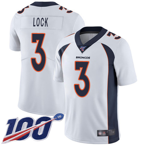 Denver Broncos Limited Men White Drew Lock 100th Season Road Jersey #3 Vapor Untouchable NFL Football Nike->denver broncos->NFL Jersey
